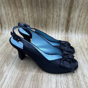 Thierry Rabotin Slingback Made in Italy Shoes Black Bow Women's Size 9 EU 39.5